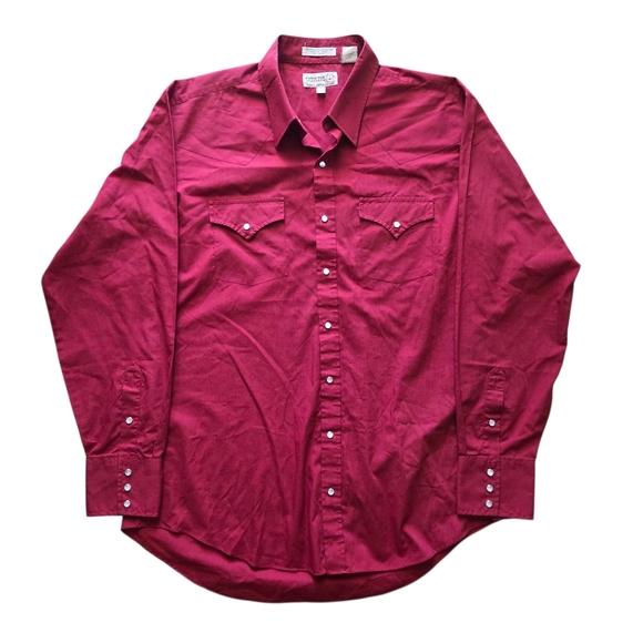 Vintage Sheplers Men's Western Shirt Burgundy Pearl Snap Button Down Size 17-36 - Picture 1 of 6